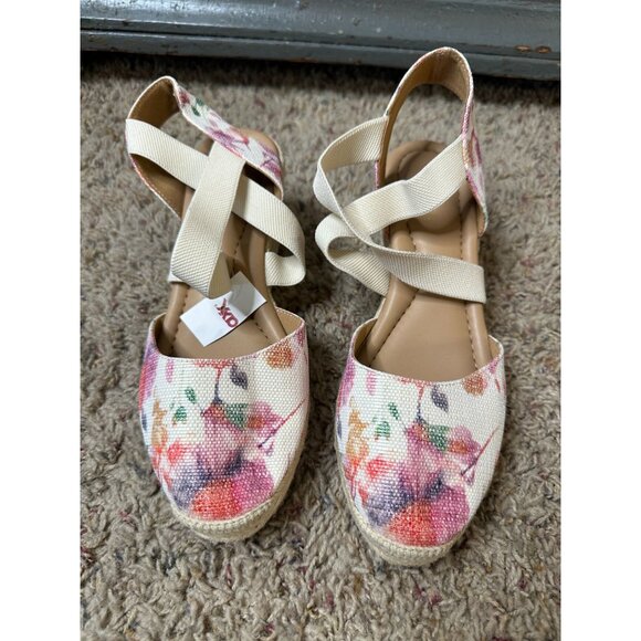 Easy Spirit Womens Floral Espadrille Meza Wedge Sandals 9 Beige/Fabric Upper NEW - Picture 1 of 7